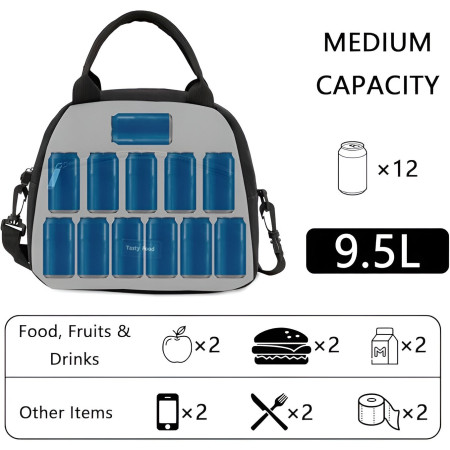 Geanta Termica pentru Pranz Flippy, Multifunctionala, Compartimentata, Impermeabila, 2 Tipuri de Manere, 26x14.3x21.2 cm, Negru