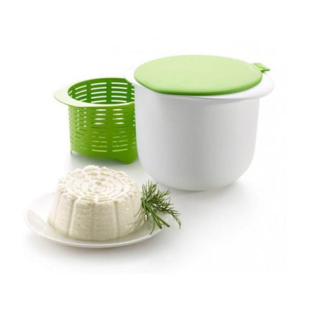 Recipient pentru Preparat Branza, Flippy, Capac de Silicon, Cheese Maker din Plastic, Strecuratoare, 17x14.5x12.8 cm, Verde