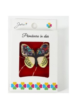 Martisor Brosa Mica in Cutie, Dimensiune Brosa 2.5-3 cm, Material Metal, Model Fluture Colorat