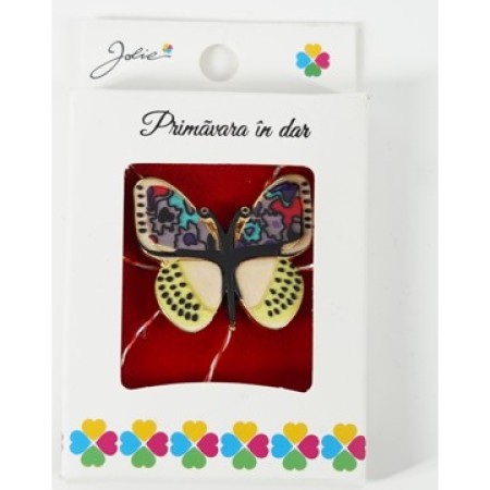 Martisor Brosa Mica in Cutie, Dimensiune Brosa 2.5-3 cm, Material Metal, Model Fluture Colorat