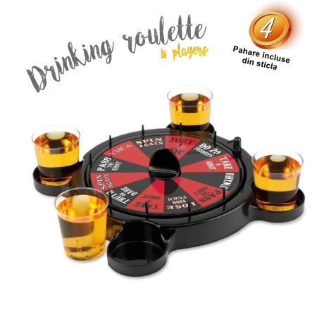 Joc de Baut Ruleta cu Pahare de Shot Flippy, 15 x 16.5 cm, Rosu/Negru