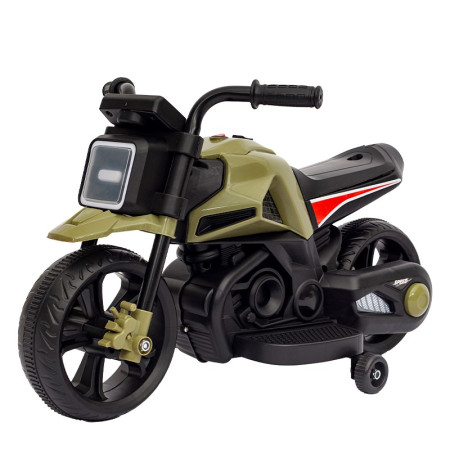 Motocicleta Electrica cu 2 Roti Mari si 2 Roti Ajutatoare, Flippy, Acumulator Incarcare, Anti-Rasturnare, Lumini, Muzica, Motor:380, Baterie 6V4.5, 41.5x70x34 cm, 4.5 Kg, 3 Ani+, Verde Negru