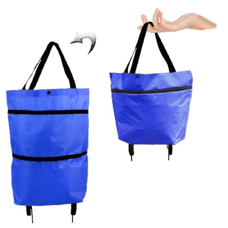 Geanta Pliabila, Flippy, 2 in 1, Carucior cu Roti, pentru Cumparaturi, 19 l, Albastru, Plastic, 39 x 46 x 12 cm