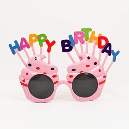 Ochelari Happy Birthday, Flippy, Tematica Aniversare, Protectie Soare, din Plastic, Model Prajiturele, 18.5x11.5 cm, Roz