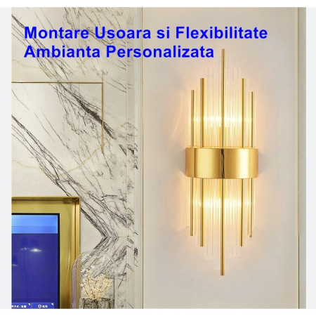 Aplica de Perete, Flippy, pentru Interior, din Otel Inoxidabil si Sticla, 40 x 16 cm, LED, Auriu