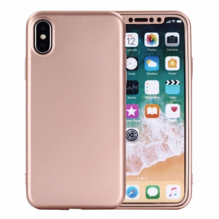 Husa Apple iPhone X Full Silicone 360 Roz Auriu + Folie de protectie