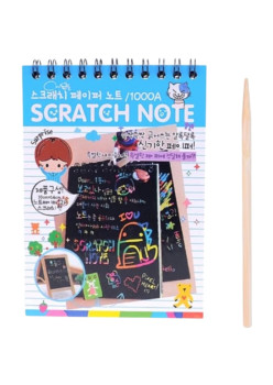 Caiet cu fise razuibile Flippy, DIY Magic Scratch, 12 File, Curcubeu, Creion din Lemn, Cartonase negre, 14.5 x 10 cm, albastru