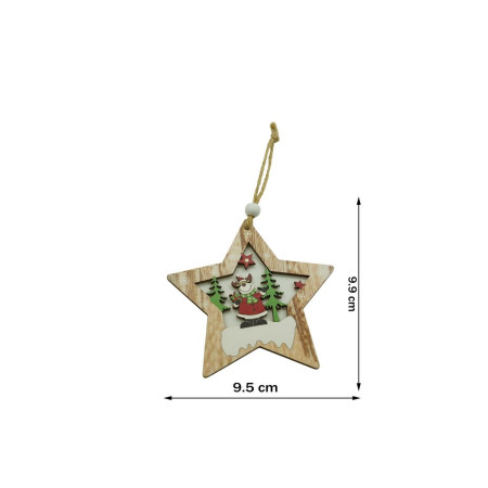 Ornament de brad stea cu ren, Flippy, multicolor, lemn, 9.9 cm