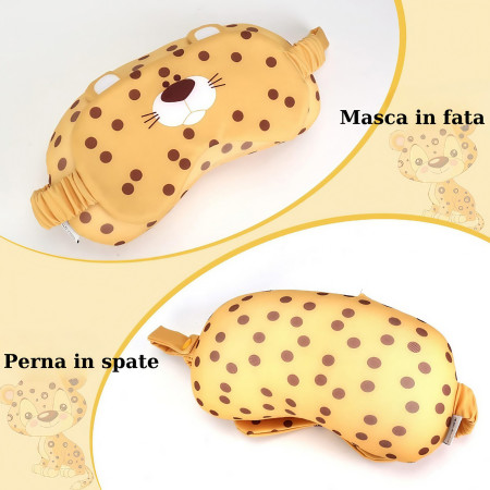 Masca de dormit, Flippy, 2 in 1, cu Tetiera, din Particule de Spuma si Bumbac, Model Leopard ,Portocaliu