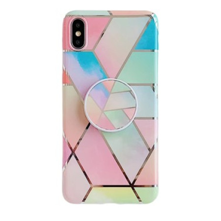 Husa protectie pentru Apple iPhone 11Pro Soft IMD TPU Marble Geometric Roz Suport inclus