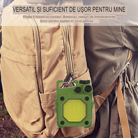 Lanterna Mini de Buzunar Tip Breloc, Flippy, Incarcare prin USB Type C, Multifunctionala, pentru Exterior, Camping, Alpinism, Ciclism, Mini Lanterna Elvis, 6.1 x 5 x 2.5 cm, Lumina Puternica, Culoare Verde