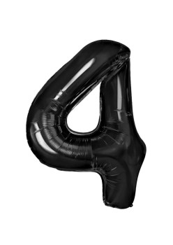 Balon din Folie Metalizata Flippy, Figurina Cifra, Tema Aniversare 40 cm, Ambalaj Individual, Pai inclus, Umflare cu Aer sau Heliu, Negru, Cifra 4