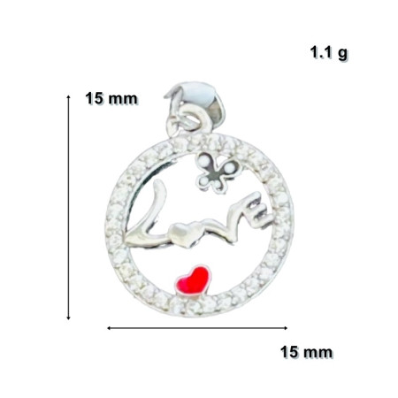 Pandantiv din Argint 925 Jolie Silver, Model Love cu Inima si Fluture, 15 x 15 mm, 1.1 g