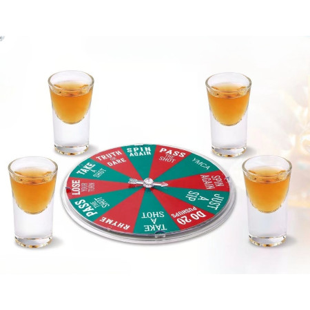 Joc de Baut Flippy, Ruleta Norocoasa, cu 4 Pahare de Shot, +18 Ani, Rosu/Verde