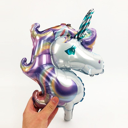 Balon din Folie Metalizata, Flippy, Figurina Unicorn, Tema Animalute, 115 cm, Ambalaj Individual, Pai Inclus, Umflare cu Aer sau Heliu, Mov