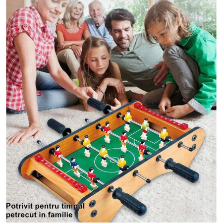 Masa de fotbal cu teren si 12 jucatori Flippy, 4 manere, cu Tablou pentru Scor, din Metal, Lemn si ABS, 37.5 x 21 x 9.5 cm, Margini Rotunjite, pentru copii/adulti