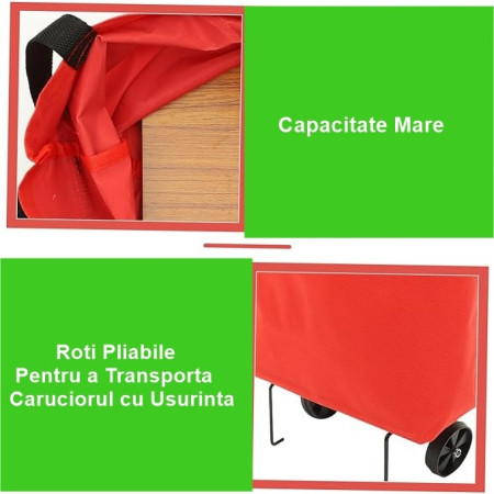 Geanta Pliabila, Flippy, 2 in 1, Carucior cu Roti, pentru Cumparaturi, 19 l, Rosu, Plastic, 39 x 46 x 12 cm