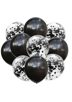 Set 10 Baloane din Latex, Flippy, Model Party Confetti, 5 x Confetti, 5 x Negru, 25 cm, 2.2g