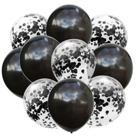 Set 10 Baloane din Latex, Flippy, Model Party Confetti, 5 x Confetti, 5 x Negru, 25 cm, 2.2g