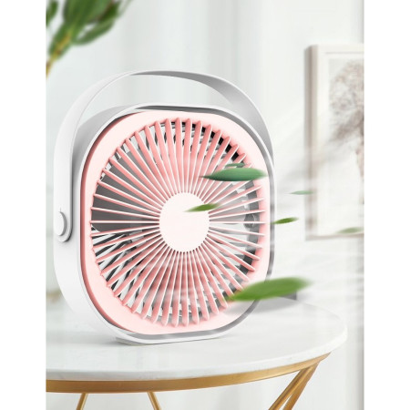 Mini ventilator pentru birou cu usb, Flippy, rotire 360 grade, 3 viteze, 4000 mA, 13.5 x 12,8, Roz