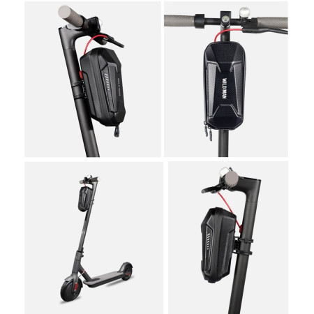 Borseta pentru bicicleta/trotineta Flippy, spatiu de depozitare, antisoc, waterproof, cu fermoar, 3L, material carbon si plastic dur,  pentru trotineta electrica scuter, bicicleta, negru