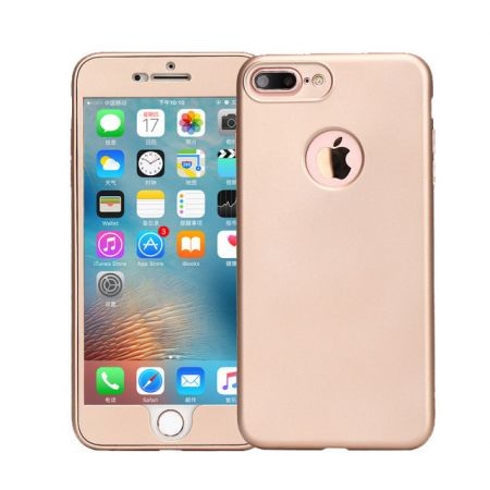 Husa Apple iPhone 6 Plus Full Silicone 360 Roz Auriu + Folie de protectie