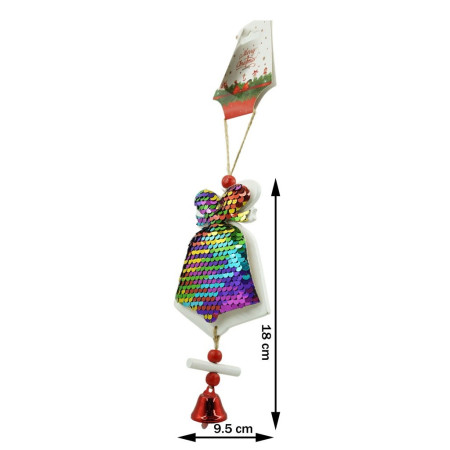 Ornament de brad clopotel din paiete, Flippy, multicolor, lemn, 18 cm