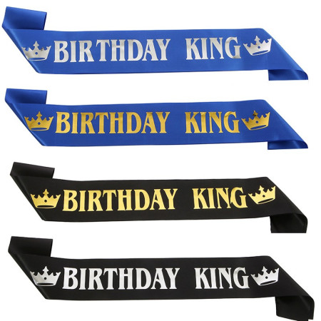 Panglica pentru Aniversare, Flippy, Model Birthday King, Tematica Aniversare, 160x9.5 cm, Albastru