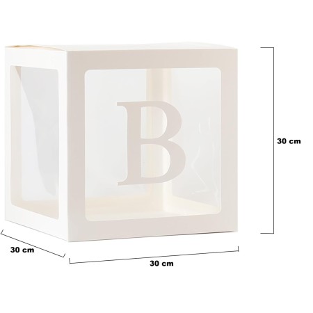 Set 5 Cutii pentru Baloane, Flippy, Model Scris Bride, Tematica Nunta, Cuburi Decorative din Plastic, Accesorii pentru Petrecere, 30 x30 cm, Transparente Contur Alb