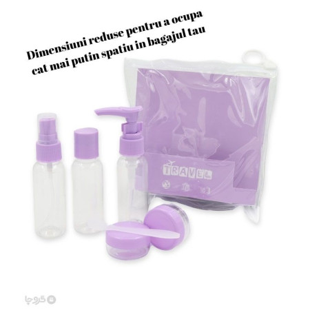 Set Recipiente pentru Cosmetice, Flippy, 5 Piese, cu Gentuta, pentru Calatorii, Reutilizabile, Mov, Material Plastic, 40 ml, 10g