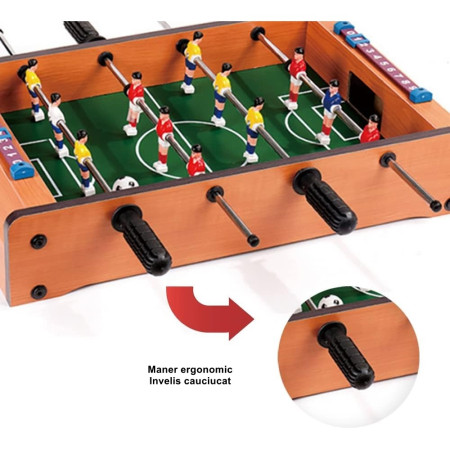 Masa de fotbal cu teren si 12 jucatori Flippy, cu tablou pentru scor, din metal, lemn si ABS, 34.5 x 23 x 7 cm, pentru copii