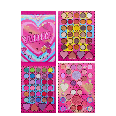 Trusa de Machiaj, KEVIN & COCO, Mean Girl Heart, Fard de Pleoape, Iluminator, Blush Cremos, 96 culori, 21 x 15.7 x 2.4 cm