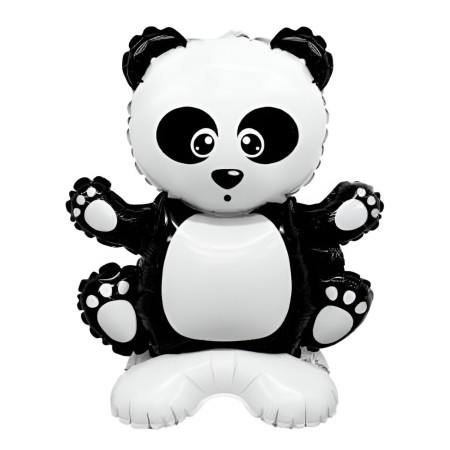 Balon din Folie Metalizata, Flippy, Figurine Animăluțe, Model Panda, 43x59cm, Ambalaj Individual, Pai Inclus, Umflare cu Aer sau Heliu, Alb Negru