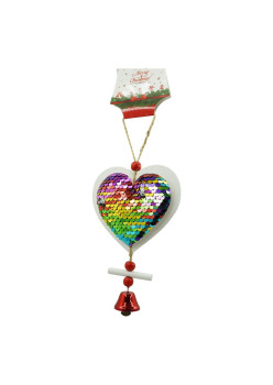 Ornament de brad inima din paiete, Flippy, multicolor, lemn, 18 cm