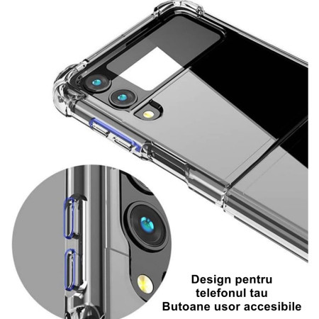 Husa de protectie Flippy compatibila cu Samsung Z Flip 5, MagSafe Blister, gaura mare camera, transparenta