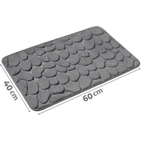 Covoras pentru Baie Antiderapant, Flippy, Uscare Rapida, Model 3D Piatra, 40x60 cm, Gri