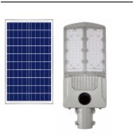 Lampa solara stradala Flippy, pentru curte sau strada, cu doua grile, finisaj mat, rezistent la apa, montare prin fixare, senzor lumina, baterie de litiu, IP65, lumina rece, putere 500W, autonomie 10 ore, 55 x 23 x 9 cm, gri