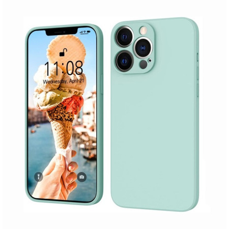 Husa pentru Apple iPhone 14 Pro Flippy, Liquid Silicone, cu Microfibra pe interior, Protectie Antisoc, Light Cyan