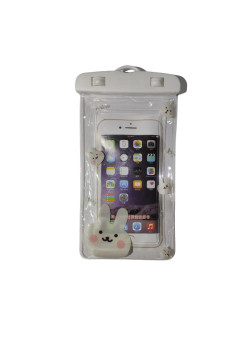 Husa subacvatica Kids Waterproof Flippy, Snowproof, Universala, cu Snur, pentru telefon sau documente, Bunny, Alb