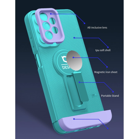 Husa Armor Design cu Stand pentru Apple iPhone 7/8G/SE2, Blue/Mov, Suport Auto Magnetic, Wireless Charge, Protectie Antisoc, Flippy