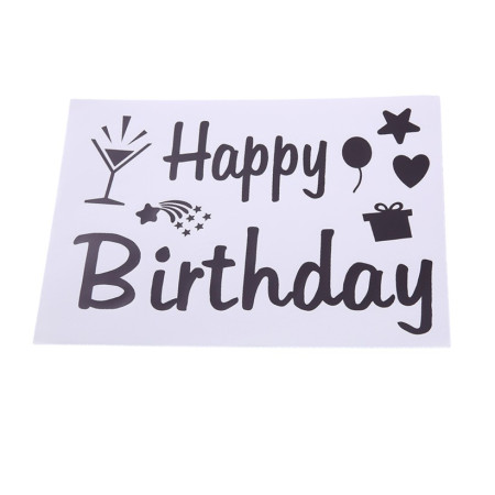 Sticker Autocolant pentru Baloane, Flippy, Tematica Aniversare, Model Happy Birthday, 29x21 cm, Negru