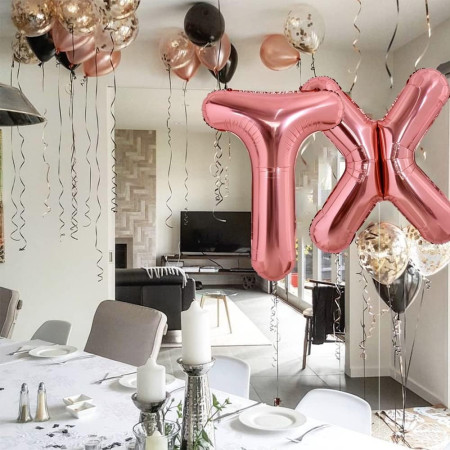 Balon Folie Metalizata Litera T, Flippy, 80 cm, Umflati cu Heliu sau Aer, Ambalaj Individual, Pai inclus, Rose Gold