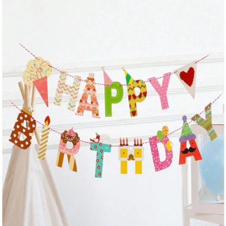 Banner Happy Birthday 100x200 cm, Flippy, Rola de Ata Inclusa, Tematica Candy, Multicolor