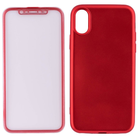 Husa Apple iPhone X Full Silicone 360 Rosu + Folie de protectie