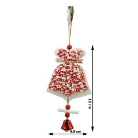 Ornament de brad clopotel din tweed, Flippy, alb/rosu, lemn, 18 cm