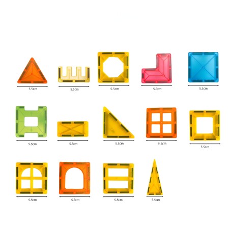 Set 32 Piese Magnetice de Constructie, Flippy, Piese 5.5 cm, Magnetic Tiles, Forme Geometrice, 3 Ani, ABS, Magnet, 20.5 x 14.5 x 12 cm, Multicolor