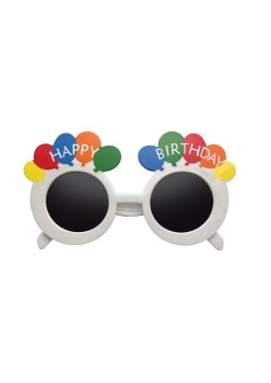 Ochelari Rotunzi Happy Birthday, Flippy, Tematica Aniversare, Protectie Soare, din Plastic, 18.5x11.5 cm, Alb