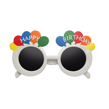 Ochelari Rotunzi Happy Birthday, Flippy, Tematica Aniversare, Protectie Soare, din Plastic, 18.5x11.5 cm, Alb