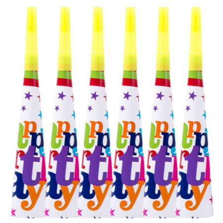 Set 6 Trompete Happy Birthday, Flippy, pentru Petrecere, Tematica Aniversare, 18.3x5 cm, Multicolor