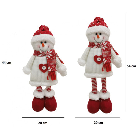 Figurina Decorativa, Pentru Craciun, Flippy, Om de Zapada, Picioare Telescopice, Inaltime Reglabila 44-54cm, Caciula cu Inimioare, Alb/Rosu